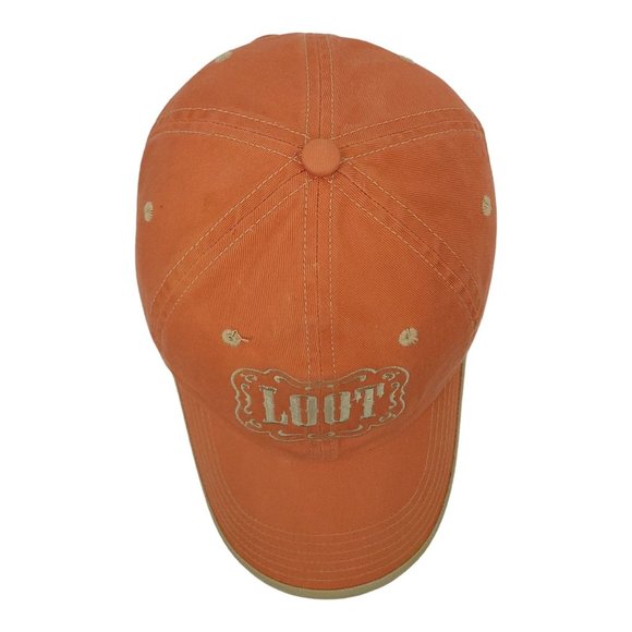 Loot Embroidered Orange Beige Trim Strapback Cap Baseball Hat Port Authority - Picture 6 of 13